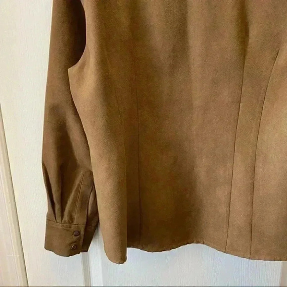 Urban Cotton Western Shirt Faux Suede Long Sleeve Button Front Brown Large - Picture 9 of 16